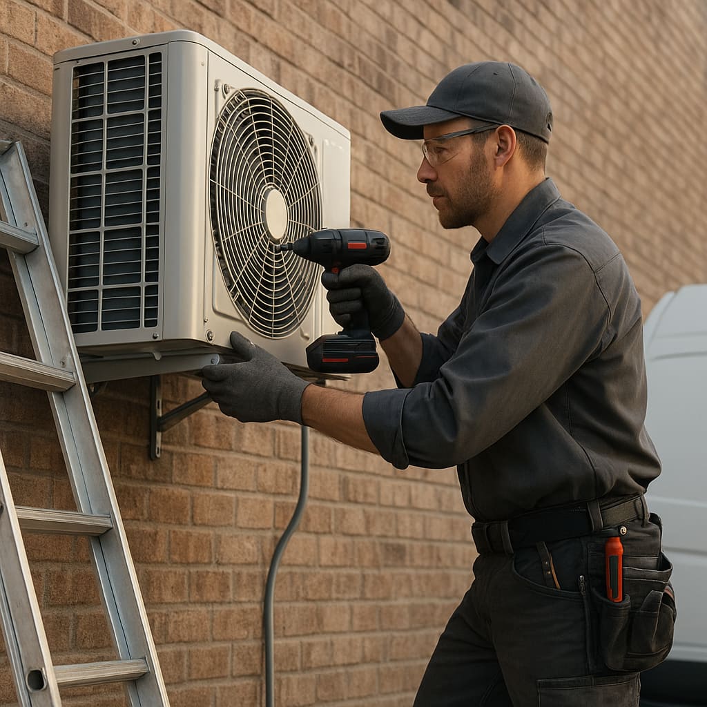 Installation einer Außeneinheit am Gebäude